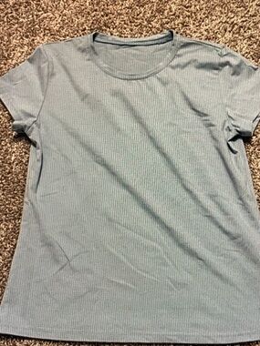 SHEIN Light Blue Ribbed Short Sleeve Tee